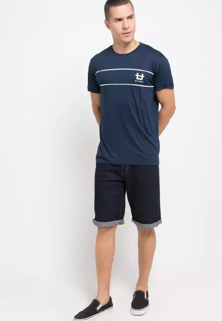 MTG77 2lines logoicon kaos pria simple jepang unisex navy