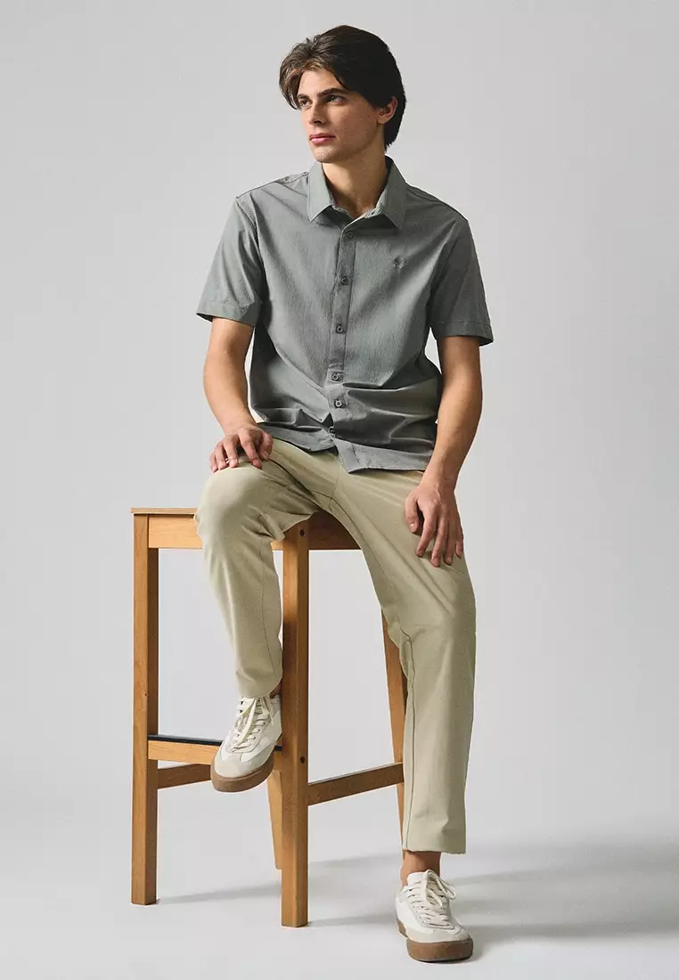 Regular Fit Short Sleeve Shirt In Stretch Woven Fabric