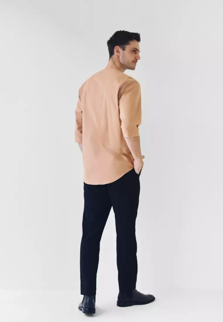 Cotton Well Morocco Shirt Brown I Kemeja Koko Pria Kerah V Neck Coklat