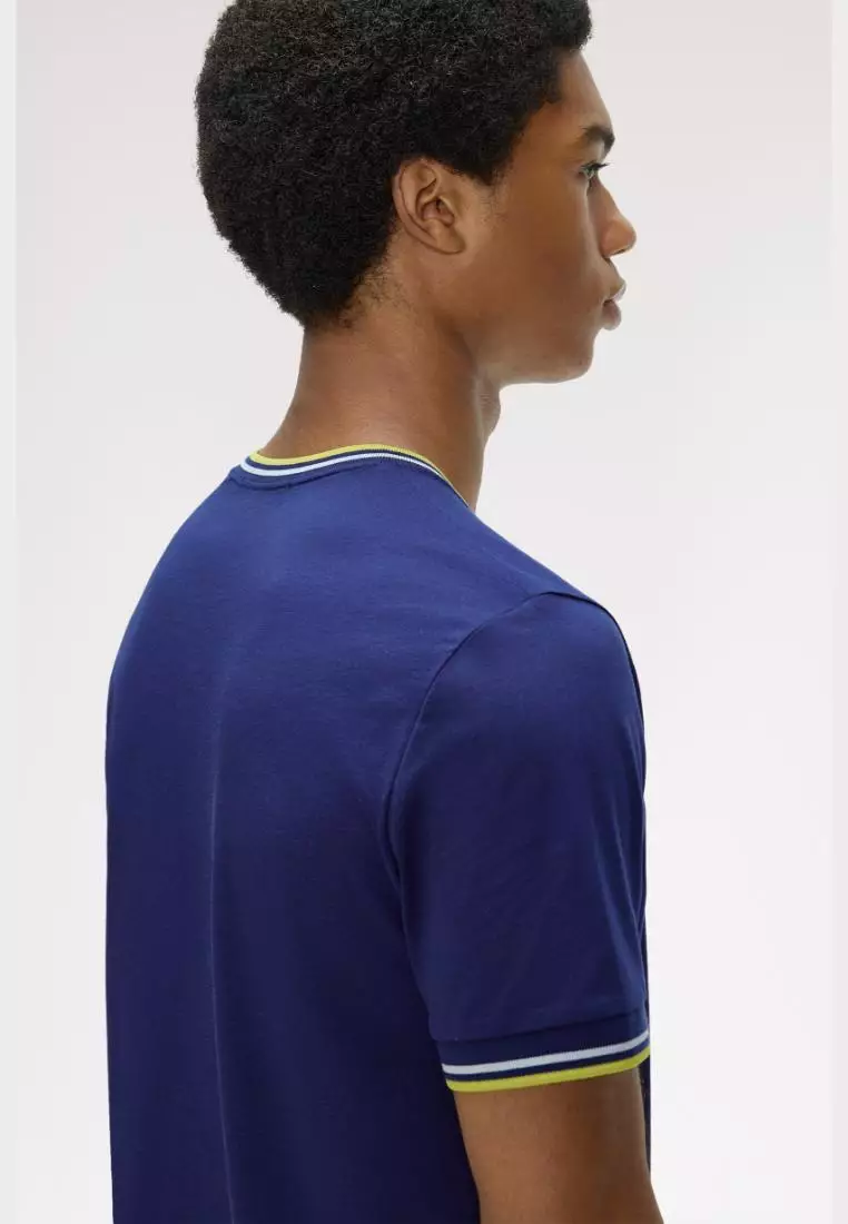 Fred Perry M1588 Twin Tipped T-Shirt (French Navy / Dusky Blue / Citron)