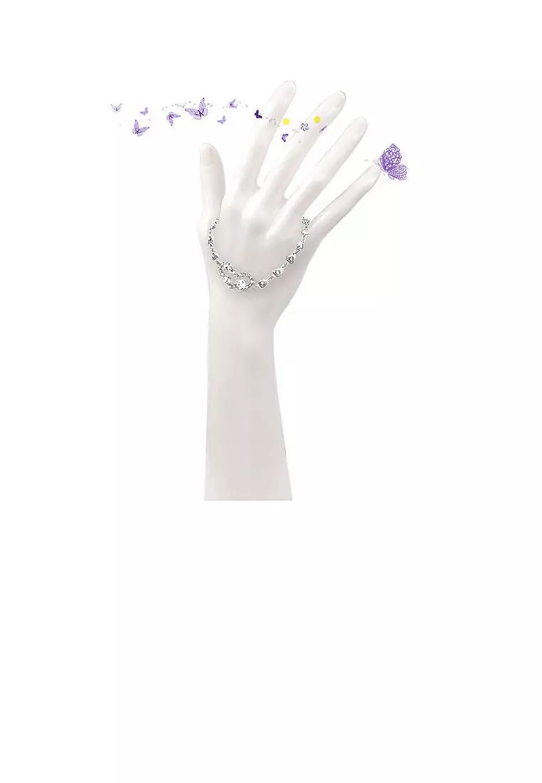 Genuine Love Heart Shape Bracelet with Silver Austrian Element Crystals and CZ Beads