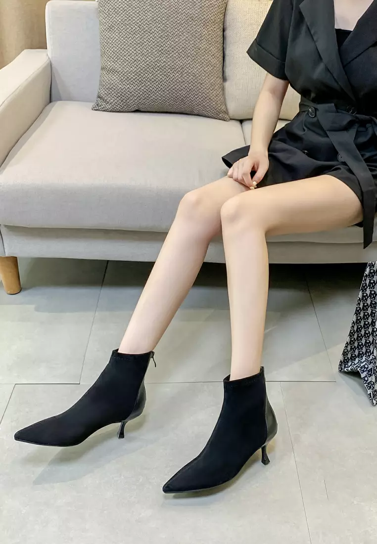 拼色的仿猄布踝靴1902-22