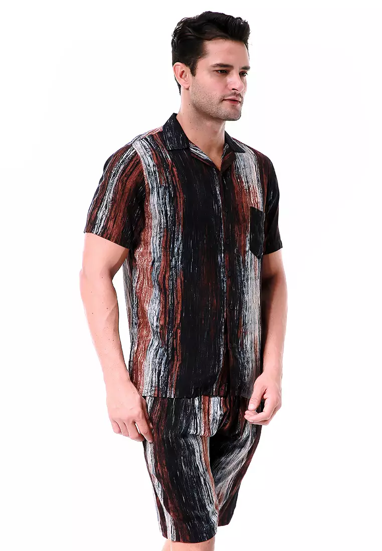 Deon Piyama Pria Fannan Motive Kemeja One Set Lengan Pendek Material Rayon ORIGINAL - Brown