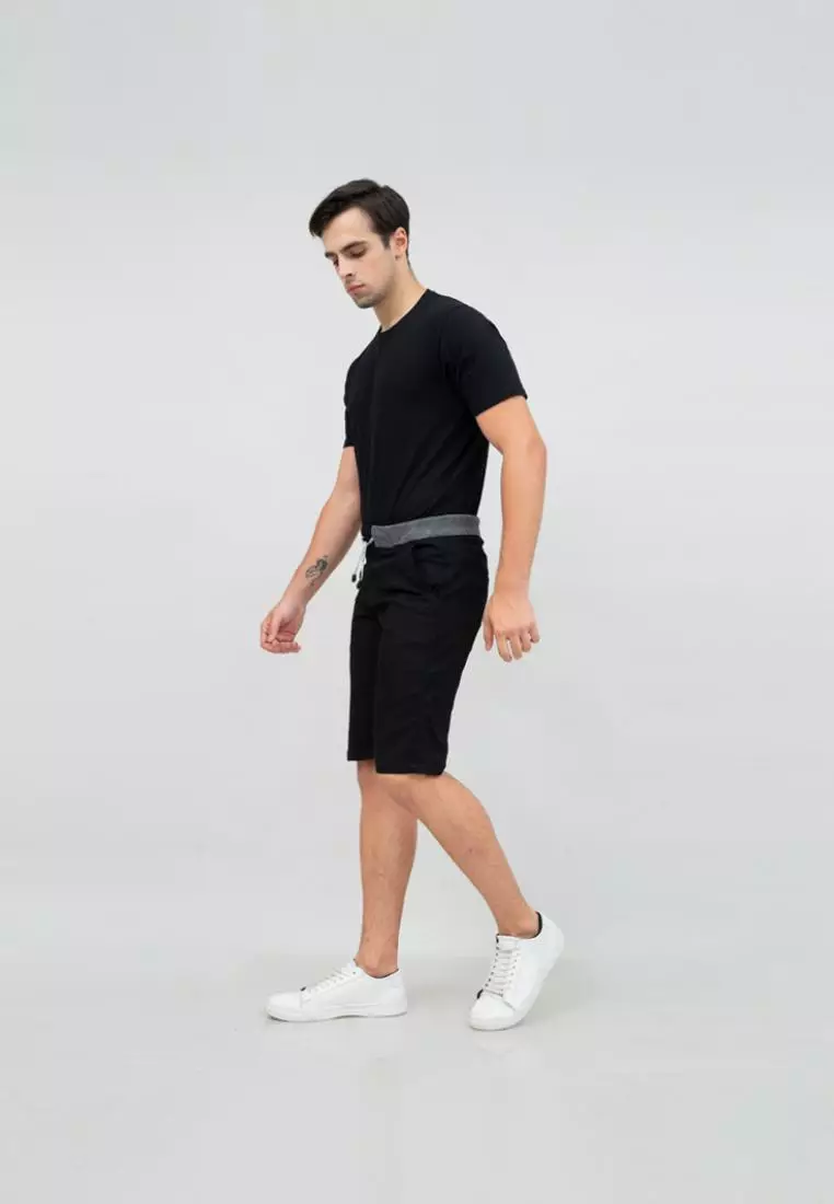 Celana chino pendek cino slim fit PINGGANG KARET Hitam houseofcuff