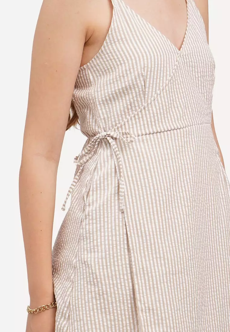 Seersucker wrap dress top