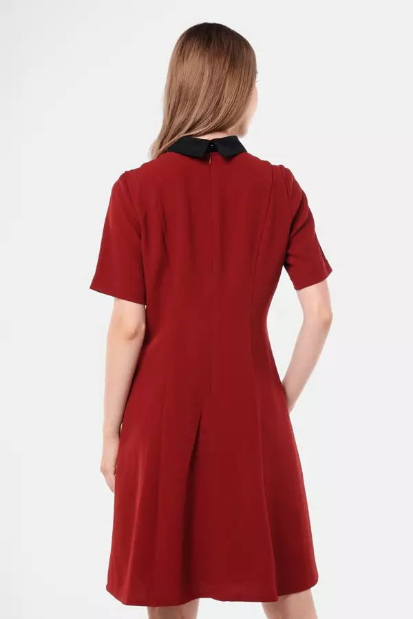 MINIMAL - Joseline - Dress Kerah Payet - Red Warna Red
