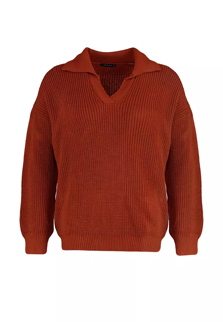 Plus Size Shirt Collar Knitwear Sweater