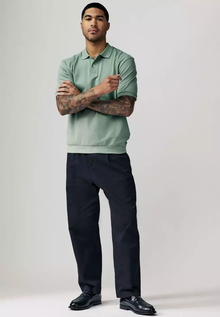 Textured Waffle Button Through 100% Cotton Polo Shirt