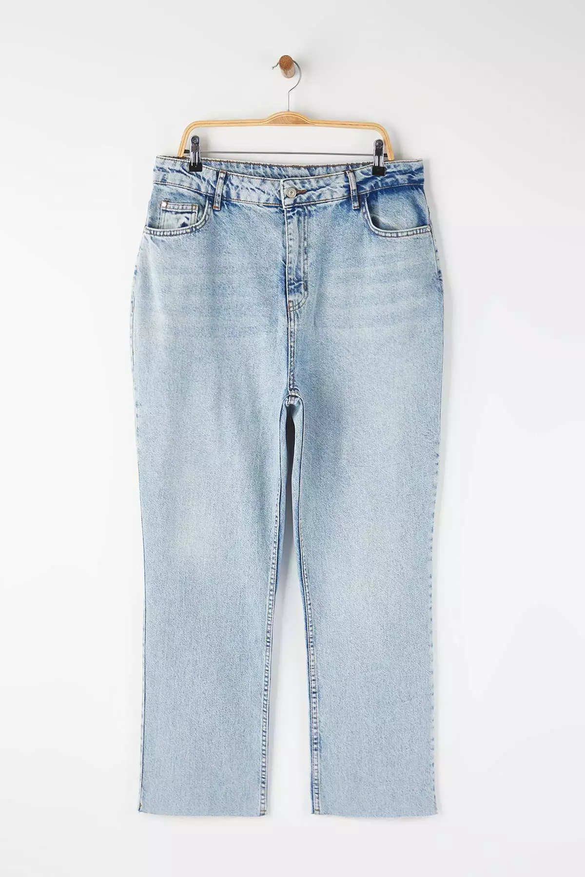 Light Blue Cut-Out High Waist Straight Fit Plus Size Jeans