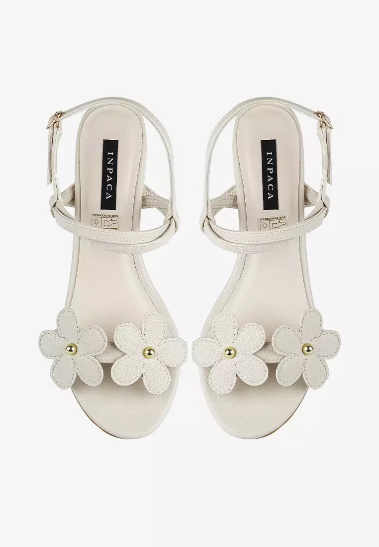 Daisy Block Heels Bunga Metalik Metallic Leather Hak Kotak High Heels Pesta