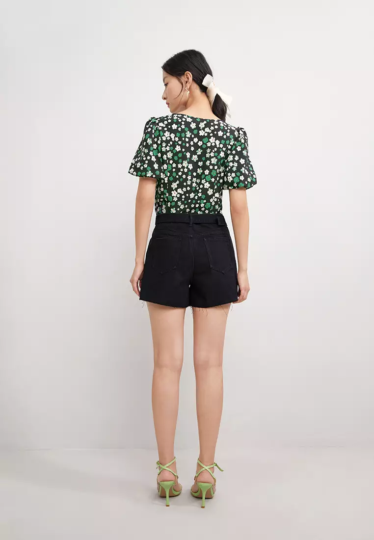 Puff Sleeve Square Collar Floral Blouse