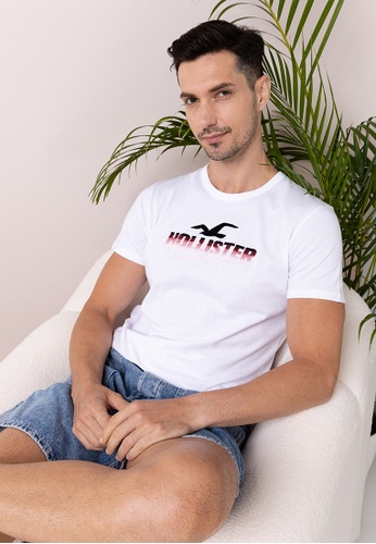 HOLLISTER white Large Scale Tech Logo Tee F055DAAF06455EGS_1