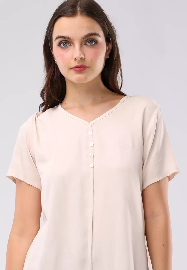 Plain Single Bold Twill Short Sleeves Blouse