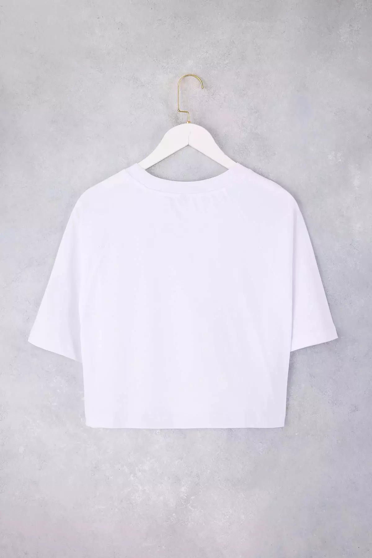 Wardrobe Essentials-Ekru Comfortable Fit Short Sleeve Crop 1% Cotton Knitted T-Shirt Twoss26Ts6