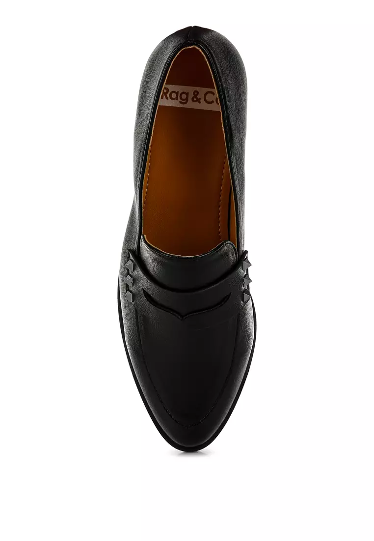 Sepatu Loafer Metalik Penny Strap dalam Warna Hitam