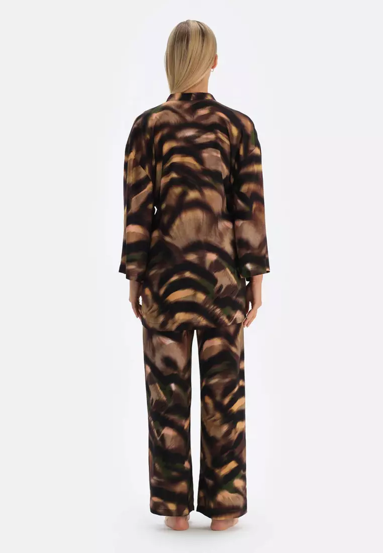 Brown Trousers, Degrade Print, Regular, Long Leg, Sleepwear for Women