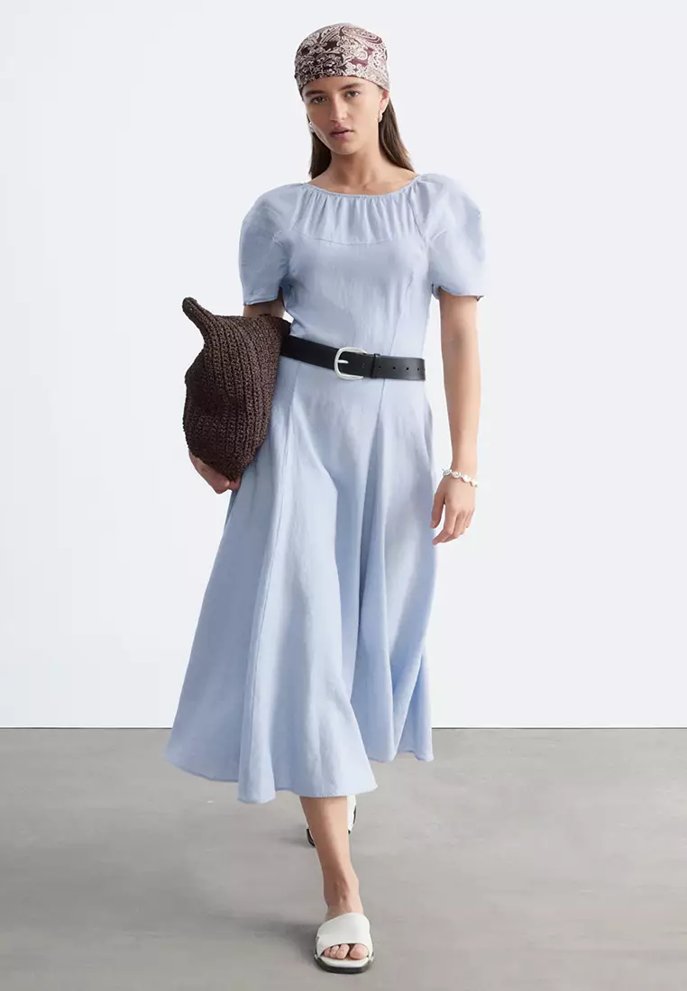 Flared Linen Midi Dress