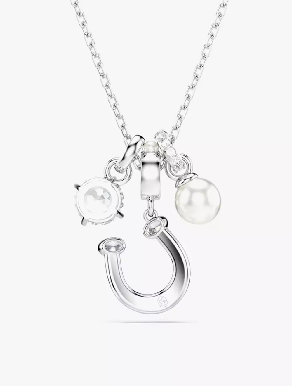 Symbolica pendant, Crystal pearl, Round cut, Pavé, Horse shoe, White, Rhodium plated