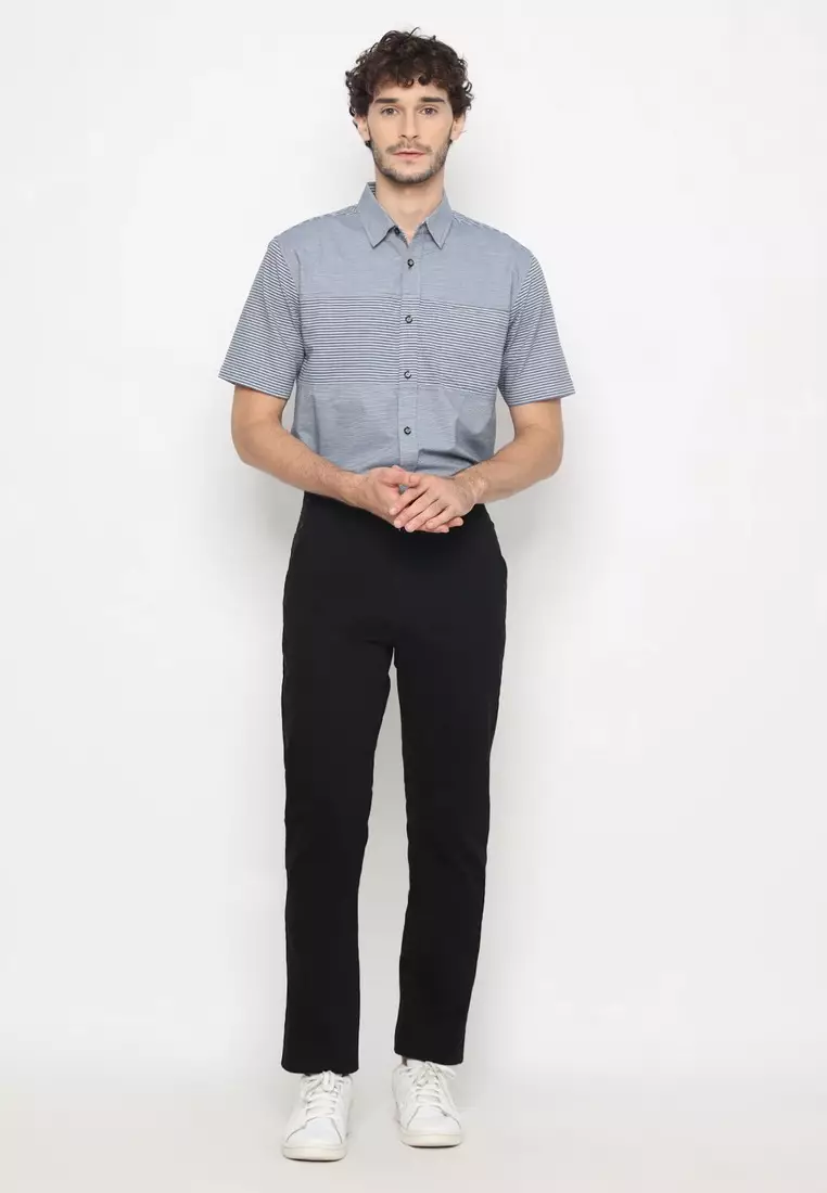 POLICE Celana Chino Panjang Black Cotton Premium Regular Fit Pria