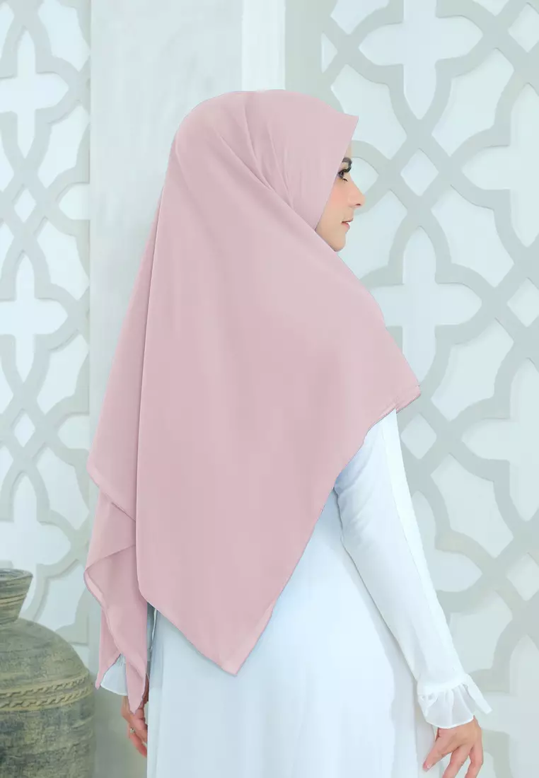 Dinara Zipper Square | Hijab Segiempat Syari Resleting | Kerudung Polycotton - Pink