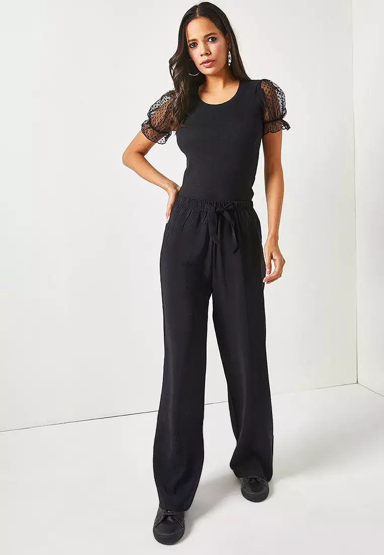 Elastic Waist Palazzo Trousers