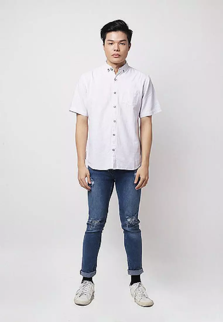 Kemeja pria lengan pendek polos oxford shirt Putih