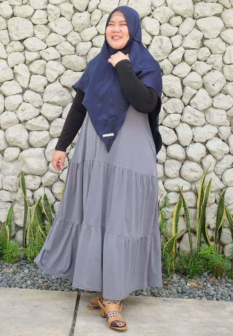 JV Hasanah Sheilla Ruffle Sleeveless Jersey Dress Grey | Gamis Kensy Susun Jersey