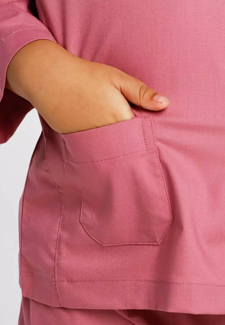 Byford Baju Melayu Raya Baju Johor Teluk Belanga Slim Fit Sedondon Anak Budak - 3925501A-71Pink