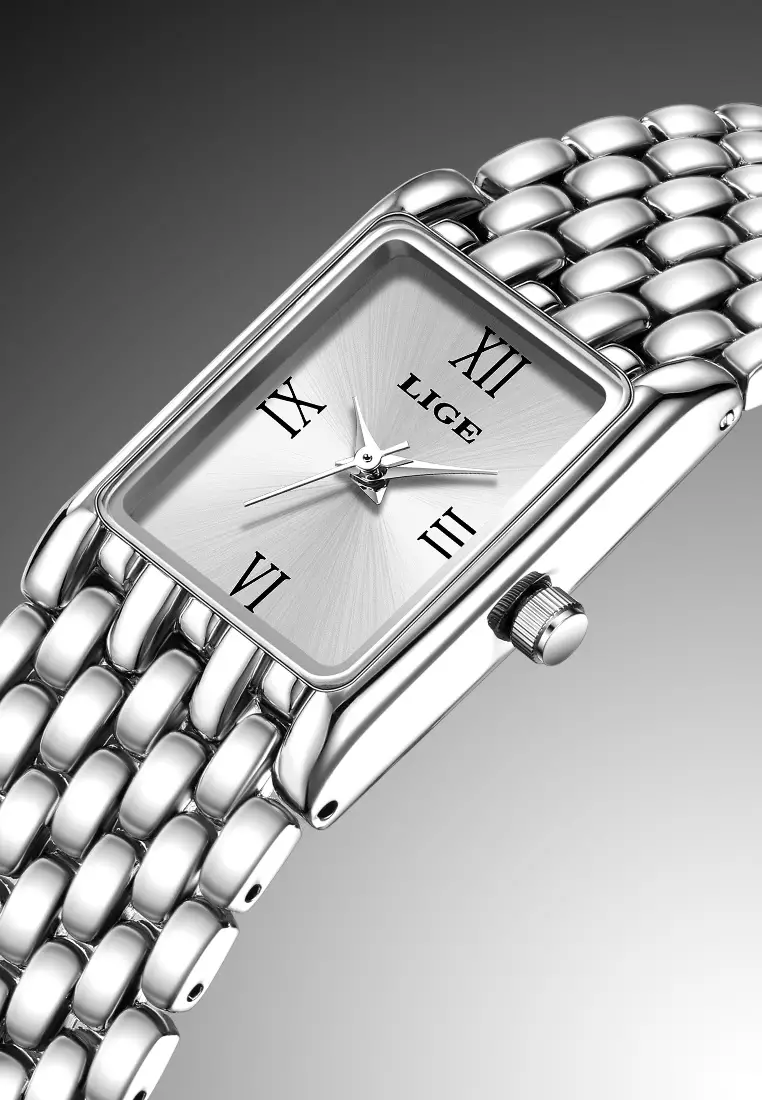 Ladies Rectangular Quartz Watch, 29X20mm, Stainless Steel, Metal Bracelet