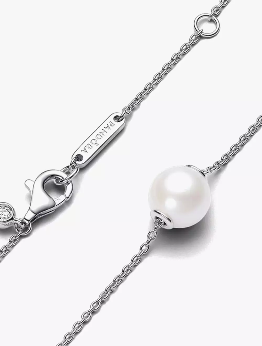 Sterling silver collier with white treated freshwater cultured pearl and clear cubic zirconia