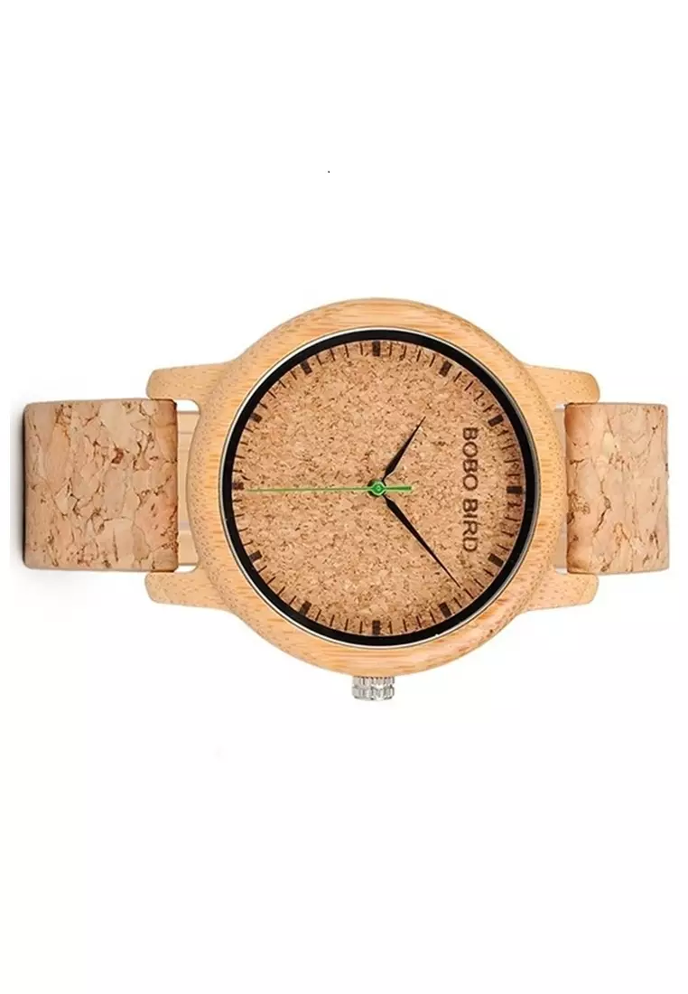 BOBO BIRD Jam Tangan Kayu Kasual Timepiece Handmade Analog Pria Strap Tali Material Cork Leather JJ87 ORIGINAL