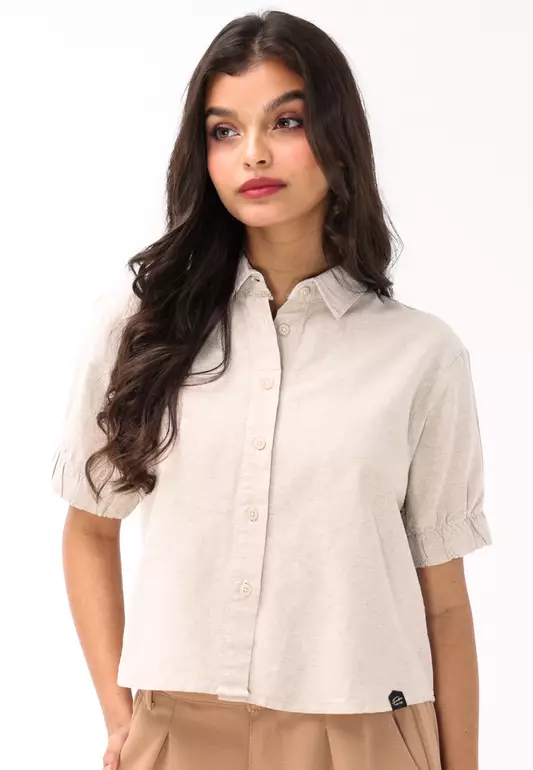 Plain Oxford Short Sleeve Collared Blouse