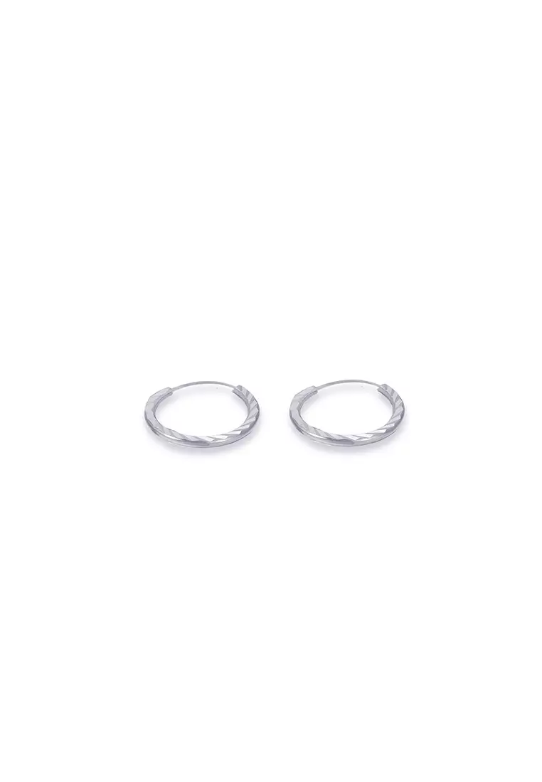 9K White Gold Round Earrings S77B (M Size)
