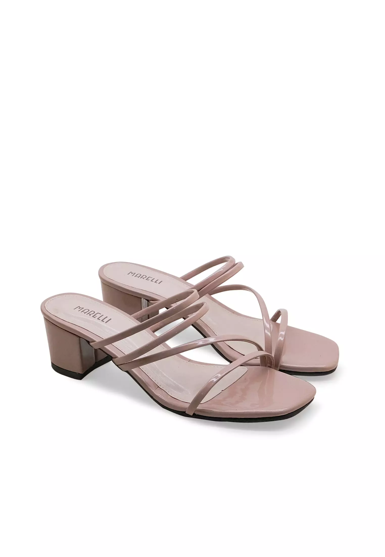 Almond Sandal wanita Tali klassic Eelgan Hak tahu 5 cm - Nude Patent