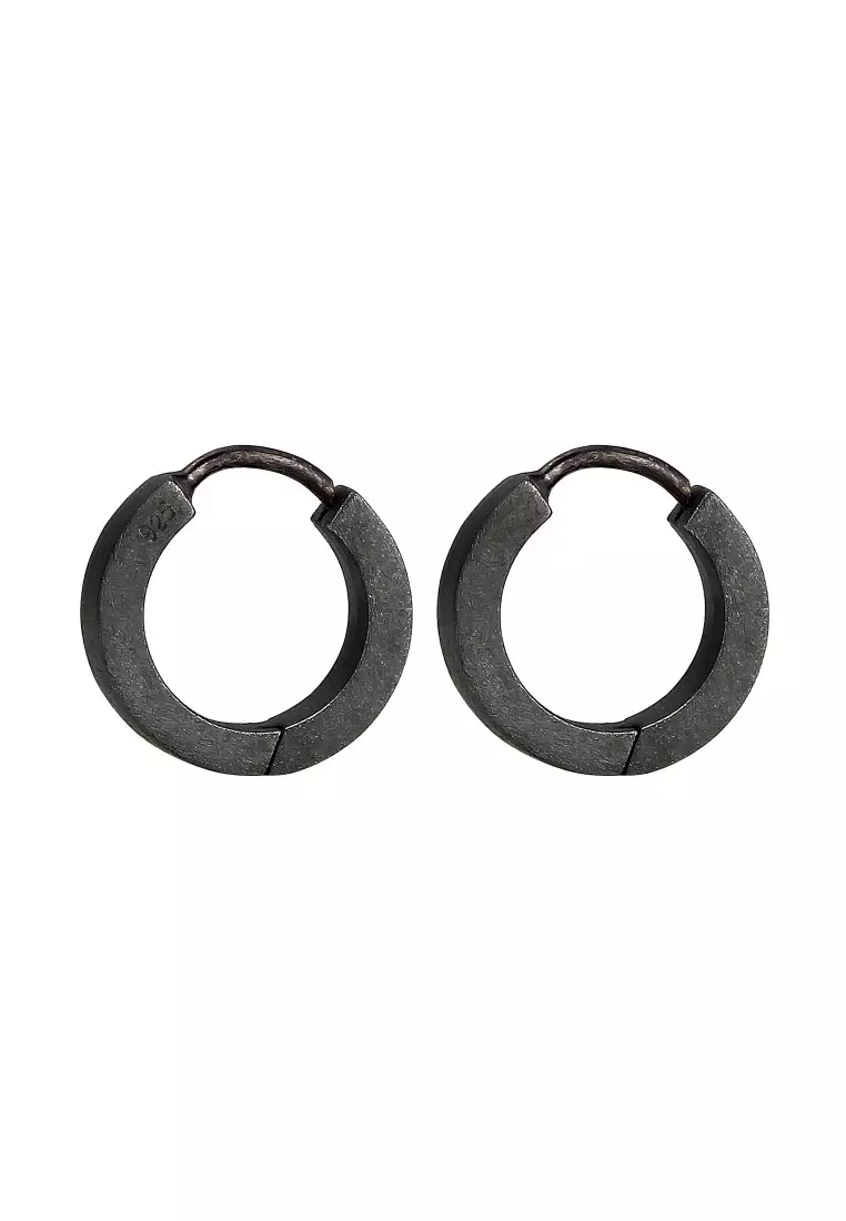 EXCLUSIVE Anting Perhiasan Perak 925 Pria Creole Circle Matt Oxide