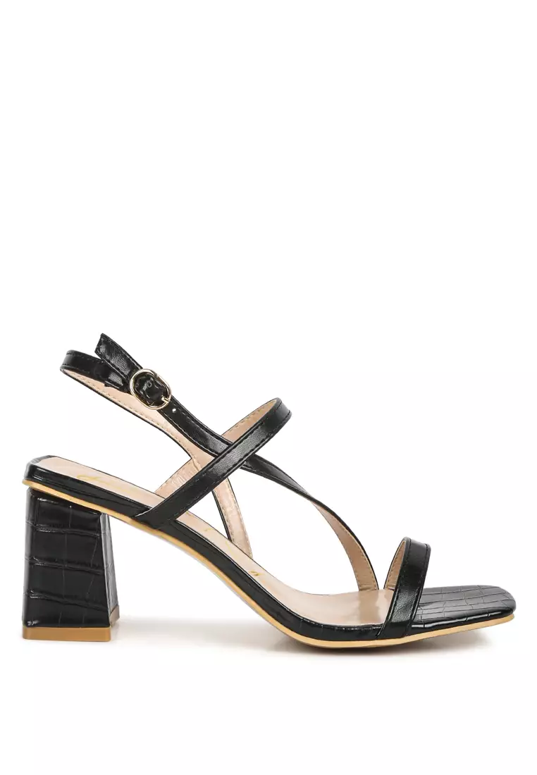 Buy London Rag Black Croc Texture Block Heel Sandals 2024 Online ...