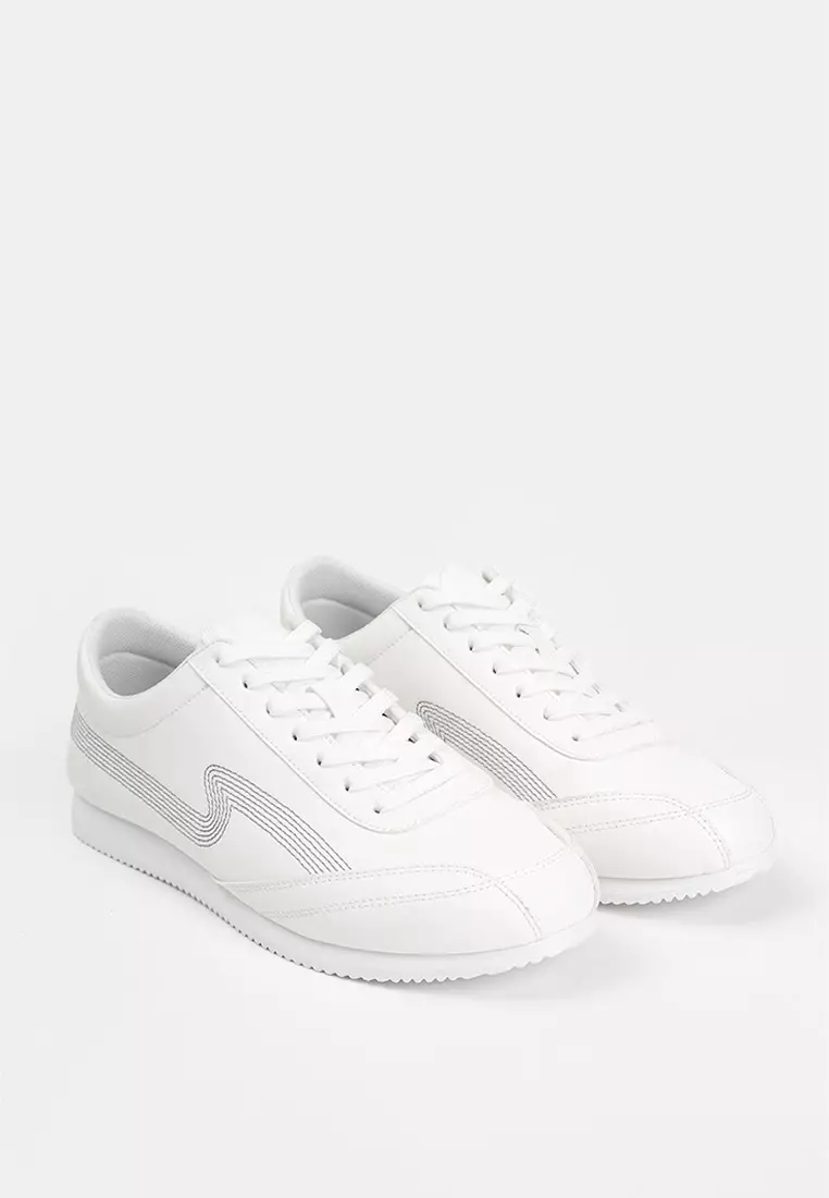 Men's PU Lace-Up Sneakers with Contrast Stitch Detail