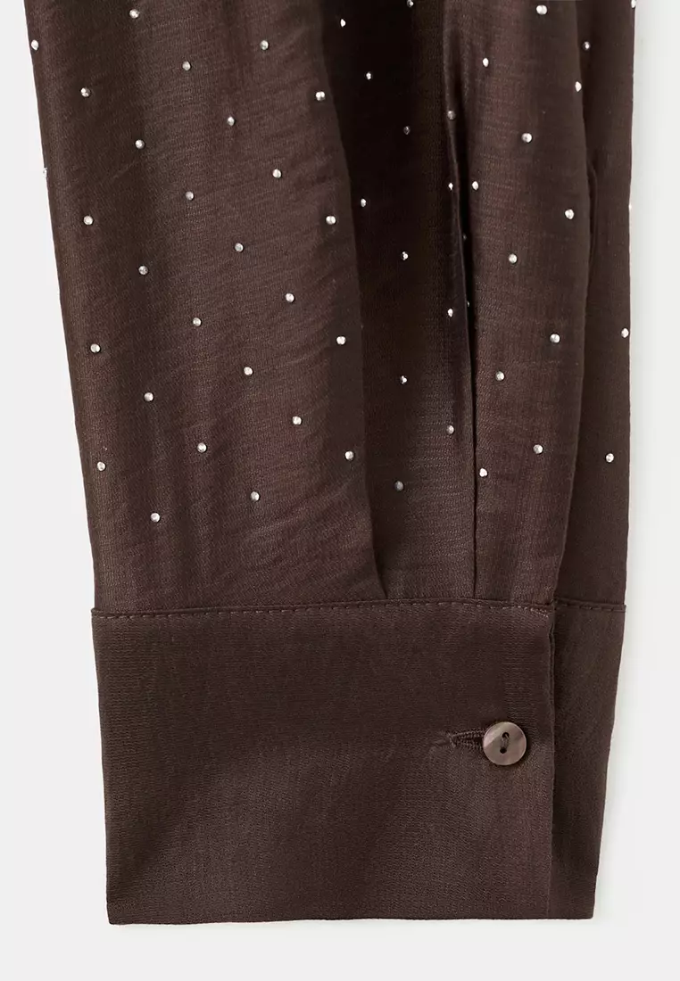 Satin Shirt with Rhinestones