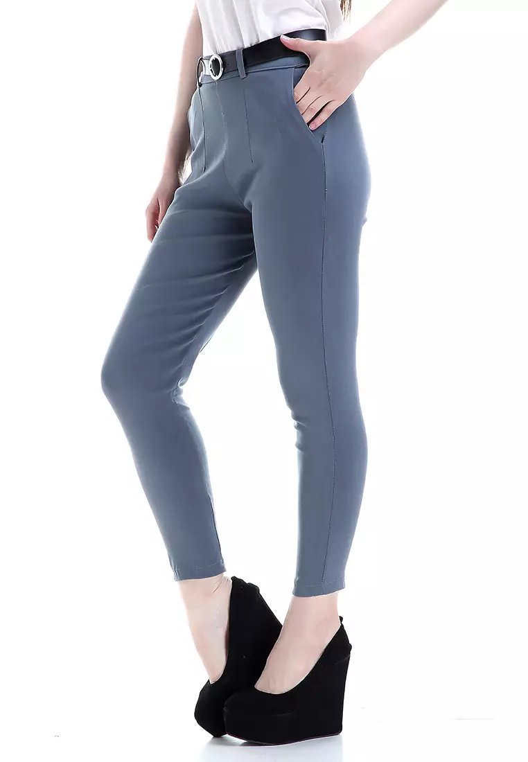 Hazel Celana Chino Wanita Bawahan Kasual Baggy Pants Woman - Light Grey