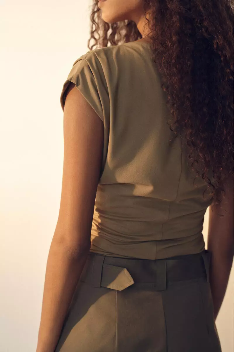 Draped boat-neck top