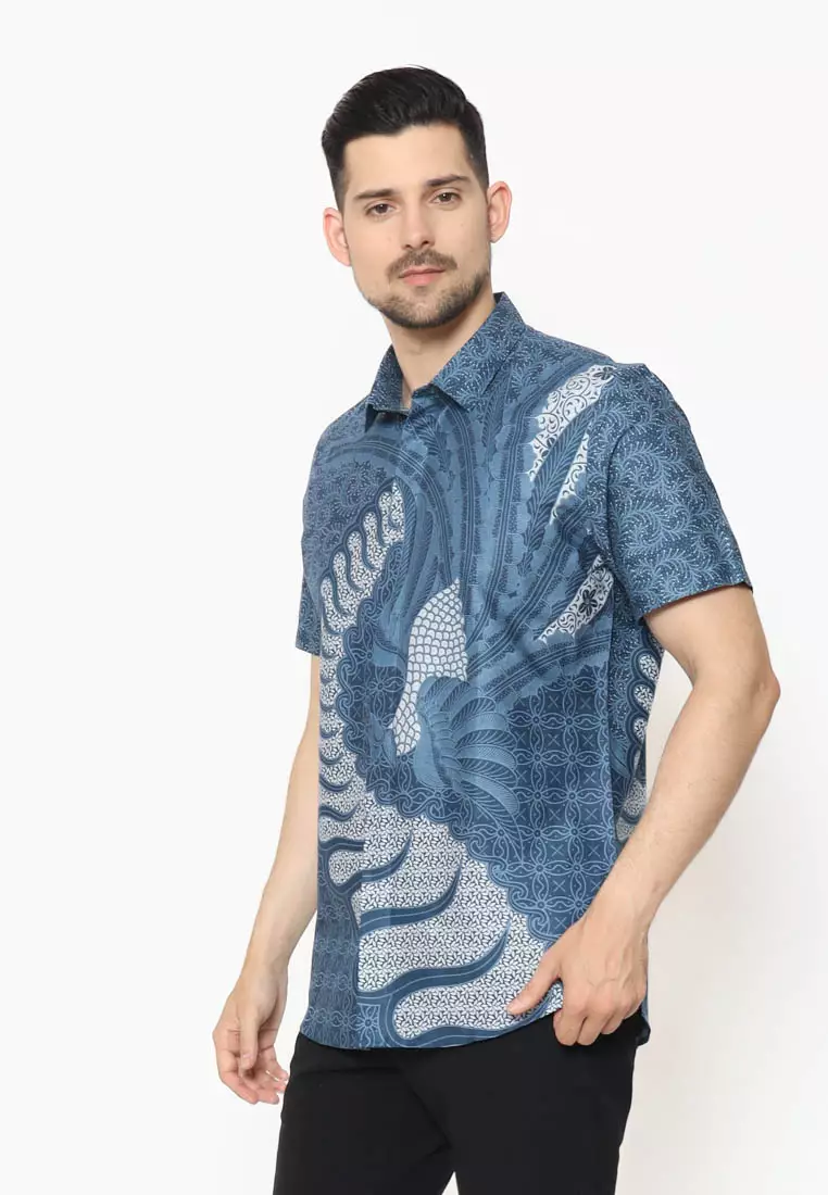 MAGINOT ALRA BIRU MUDA Batik Slim Fit Lengan Pendek
