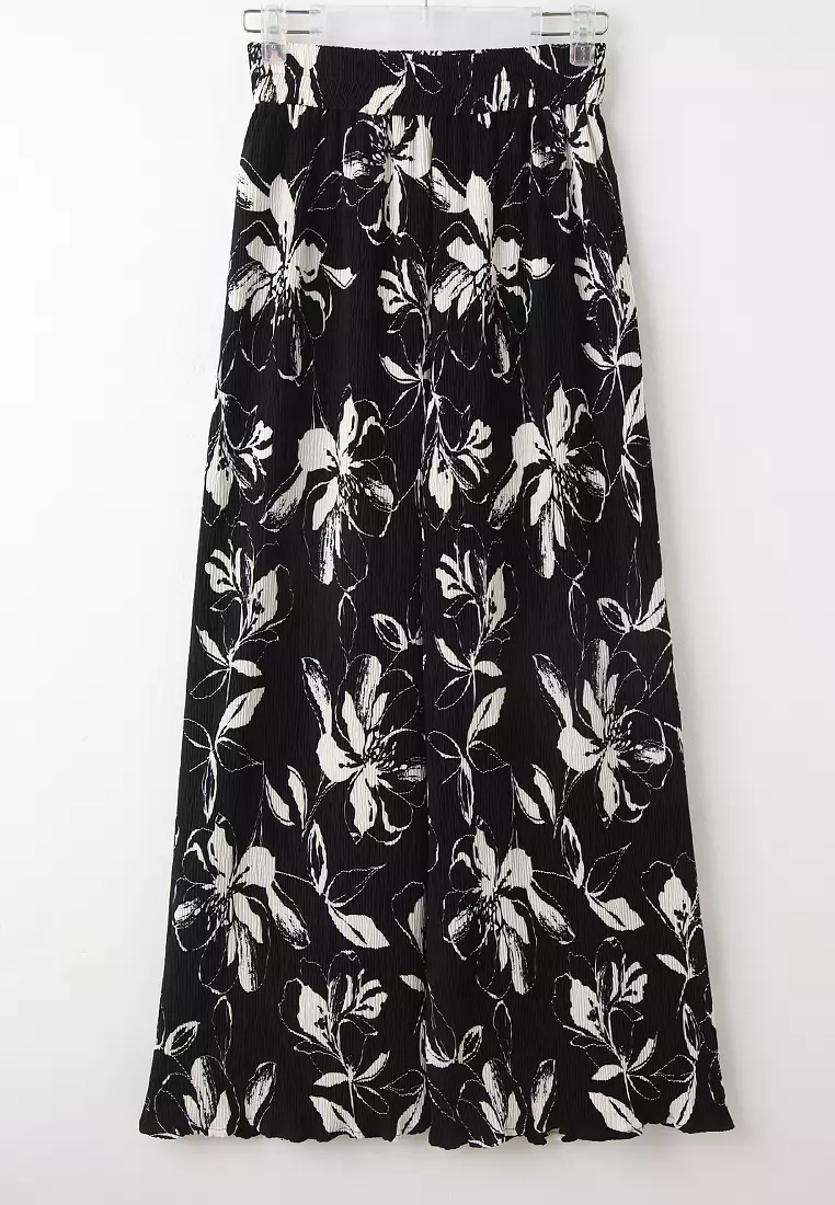 Floral Print Pleated Elasticated Trousers [BA7911]