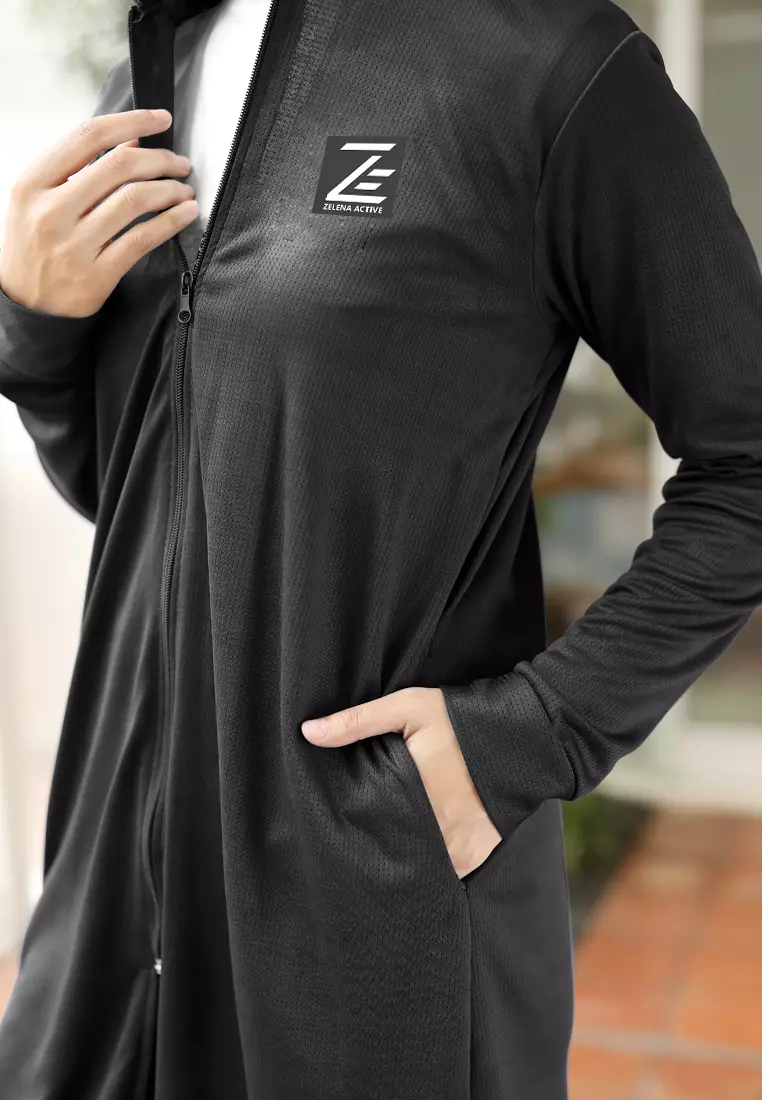 Zelena - Elle Tracksuit Hoodie Sport | Tunic Olahraga Lari Bersepeda - Black