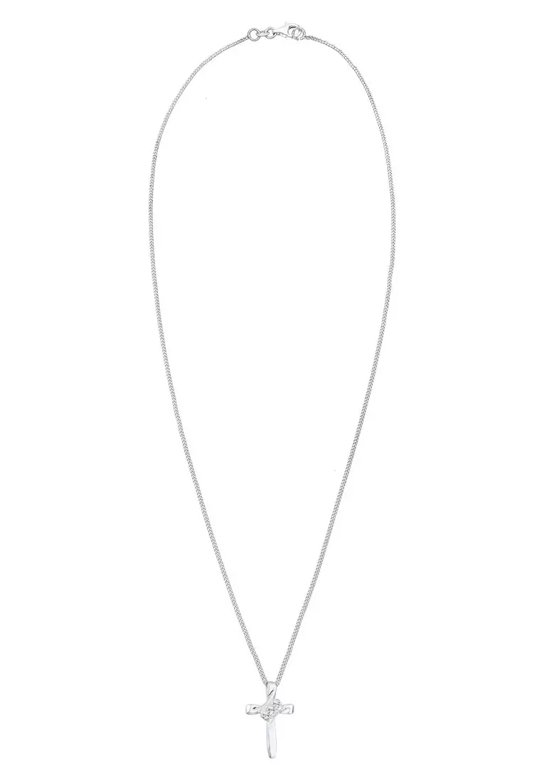 Kalung Perhiasan Perak 925 Wanita Cross Religion Crystals