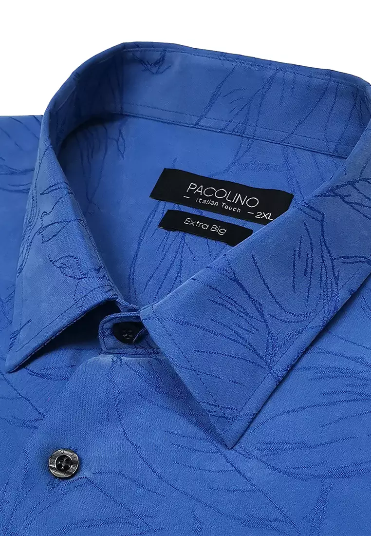 Pacolino [Official] - ( Extra Big ) Jacquard Polynosic Blue Color Formal Casual Short Sleeve Men Shirt - E11622-J0041-H