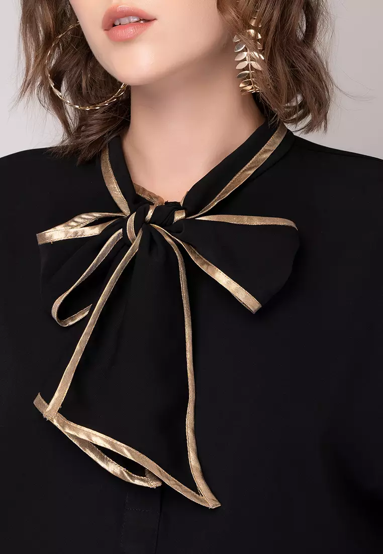 Black And Gold Tie Up Top And Pants Co-ord Set