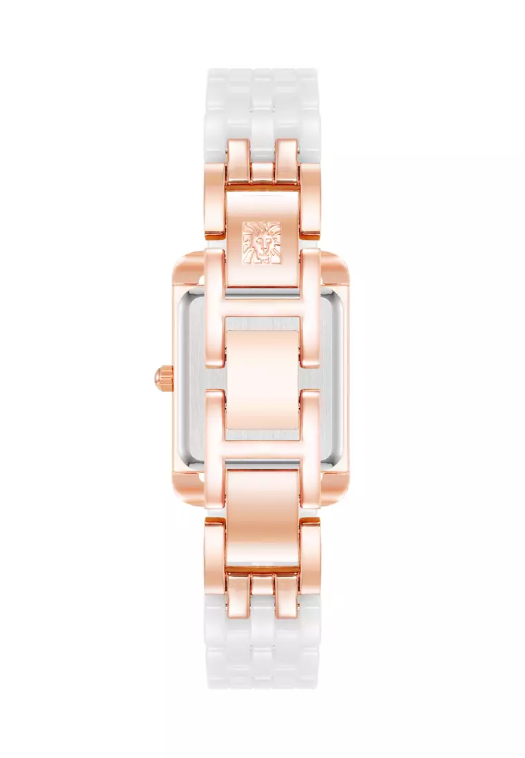 Anne Klein  AK5022RGWT0000 Rose Gold Rectangle Watch with White Mother of Pearl Dial