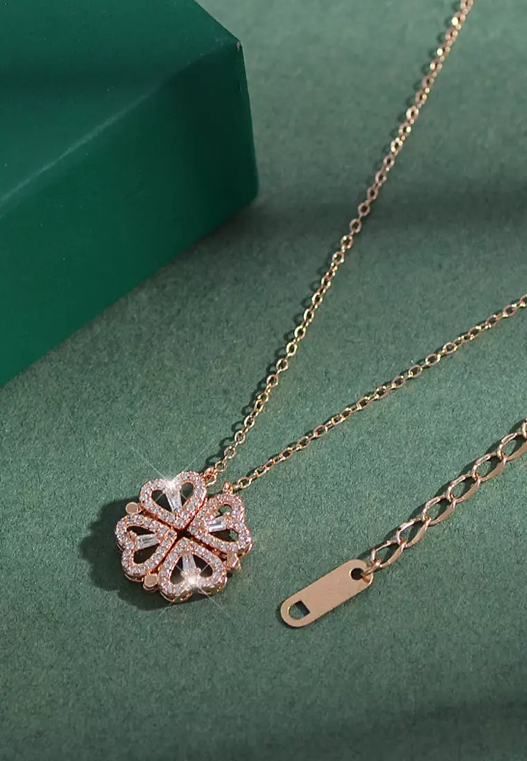 Kalung Wanita Berlian Korea Fashion Dual Wearing Method Kalung Cewek Original Titanium Rose