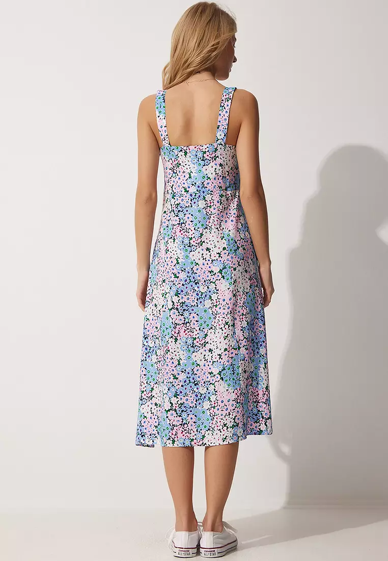 Square Collar Floral Summer Viscose Dress