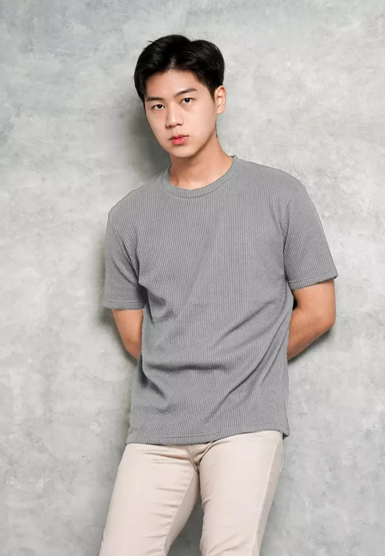 Kale Waffle Grey / Kaos Polos Tekstur Lengan Pendek Pria / Unisex